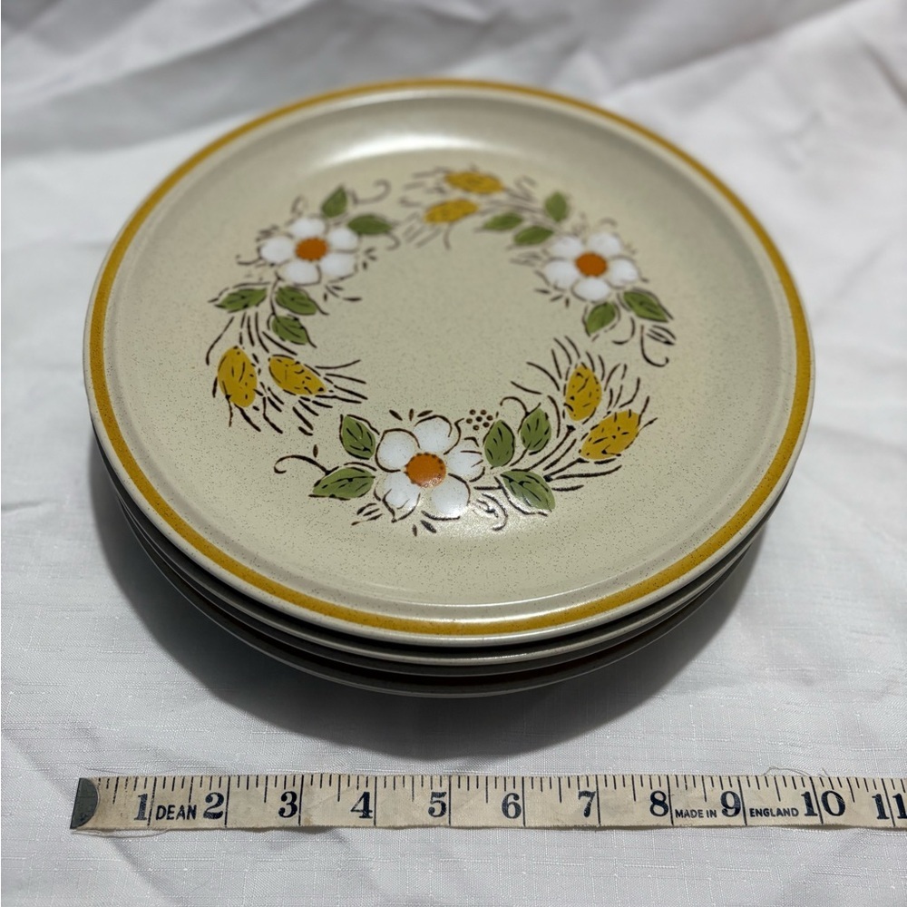 Set of 5 Vintage Stoneware Floral Patterned Dinner Plates